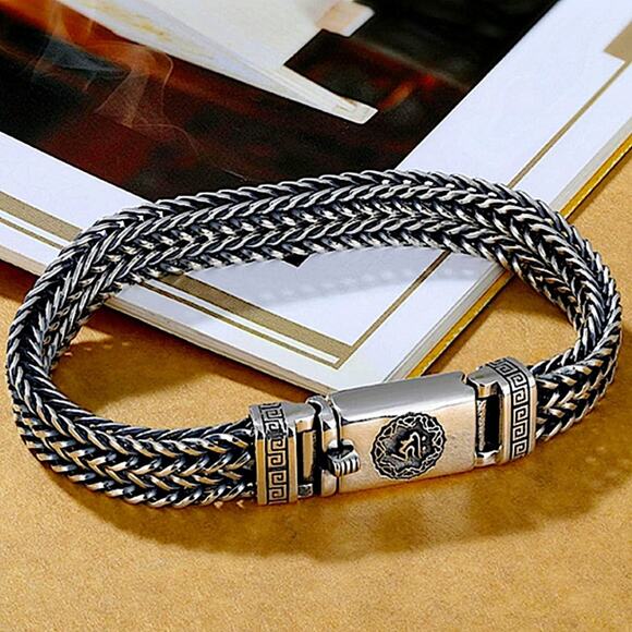 Stainless Steel Chain Link Bracelet, Mantra, Curb Hand Woven Fashion Jewelry - Picture 3 of 12